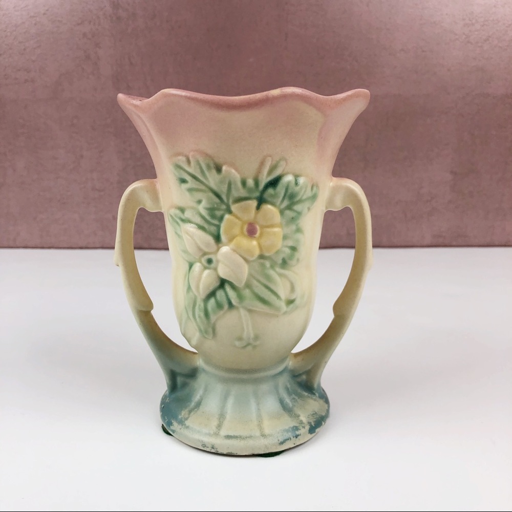 Vintage Hull Pottery Art USA Flower Vase Pink Blue